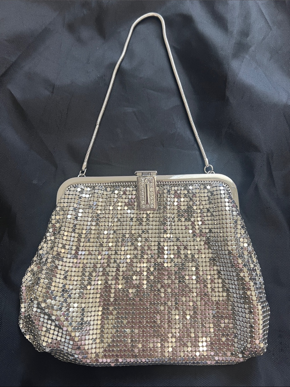 Whiting & David Mesh Silver Sequined Evening Clutch Handbag